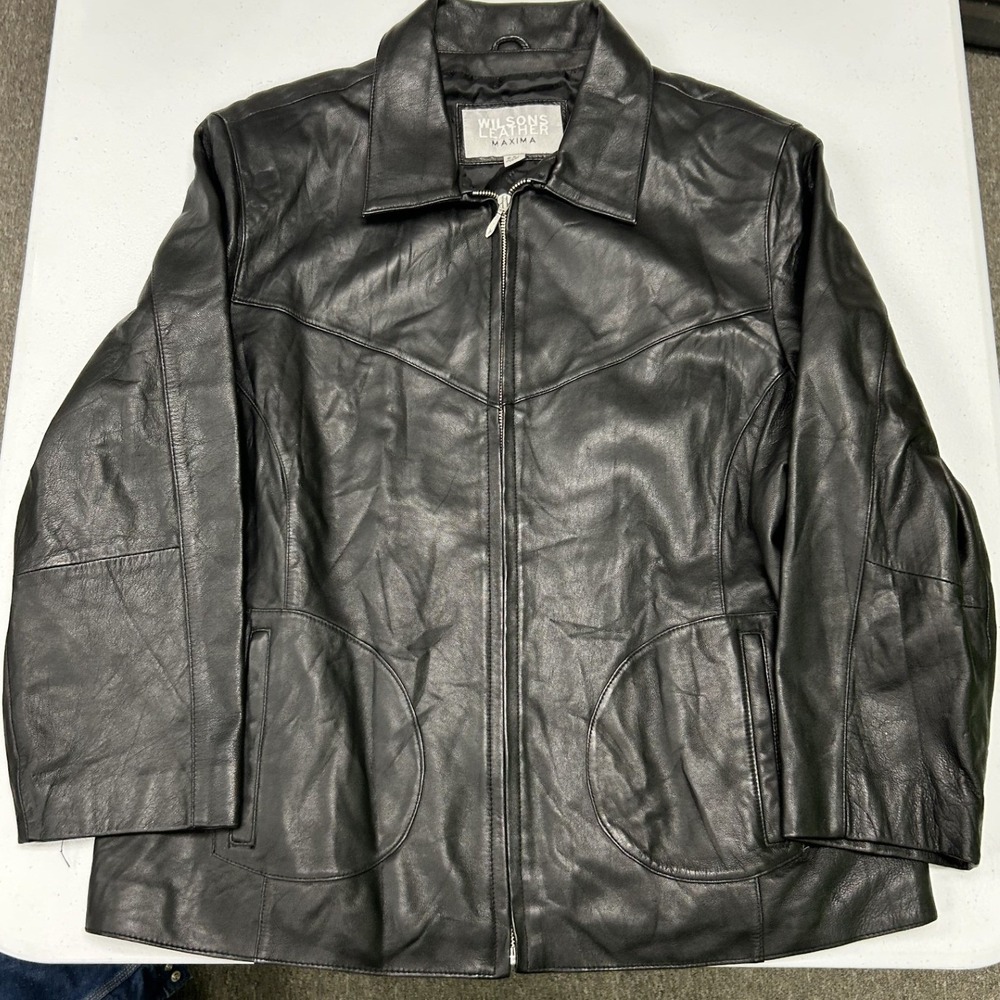 Wilsons Leather Maxima Jacket Womens 2XL Black Full Zip Western Yoke Pocket